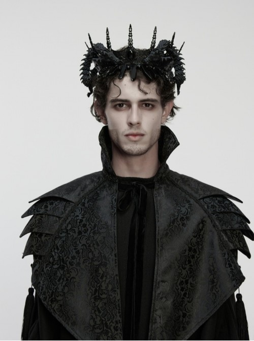 Black 3D-Printed Noble Coiling Dragon Unique Crystal Columns Gothic Men's Crown