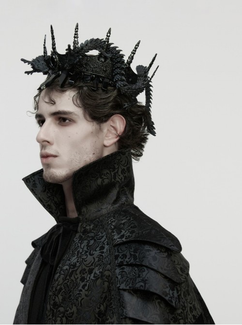 Black 3D-Printed Noble Coiling Dragon Unique Crystal Columns Gothic Men's Crown