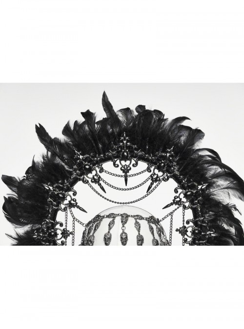 Black Goddess Halo Shaped Feather Skull Tassel Holy Hanging Chains Gothic Hair Hoop