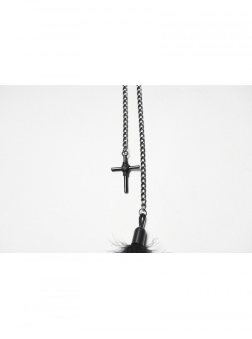 Black Goddess Halo Shaped Feather Skull Tassel Holy Hanging Chains Gothic Hair Hoop