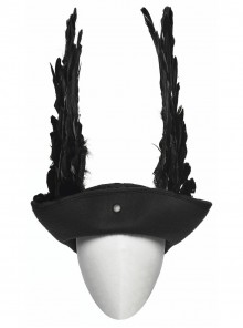 Black Woolen Dark Angel Gemstone Tassel Pendant Detachable Wings Gothic Formal Hat