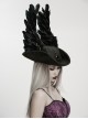 Black Woolen Dark Angel Gemstone Tassel Pendant Detachable Wings Gothic Formal Hat