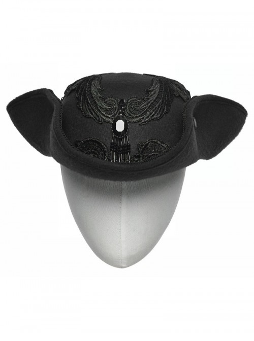 Black Woolen Dark Angel Gemstone Tassel Pendant Detachable Wings Gothic Formal Hat