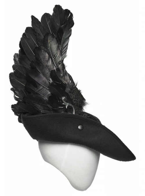 Black Woolen Dark Angel Gemstone Tassel Pendant Detachable Wings Gothic Formal Hat