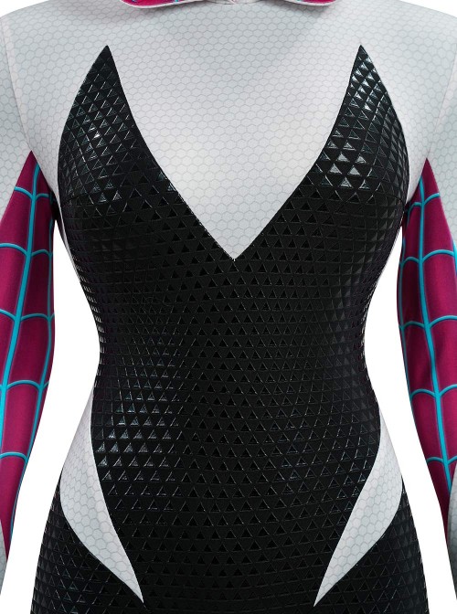 Anime Spider-Man Across the Spider-Verse Gwen Stacy Color Blocking Upgrade Version Halloween Cosplay Costume Set Without Shoes