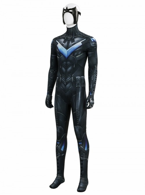 Game Batman Arkham Knight Nightwing Bodysuit Halloween Cosplay Costume Set