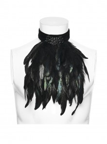 Black Feather Gorgeous Retro Velvet Ribbon Gothic Collar Pin