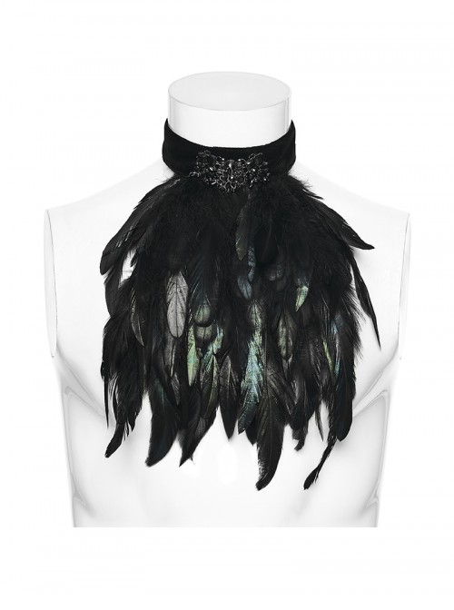 Black Feather Gorgeous Retro Velvet Ribbon Gothic Collar Pin