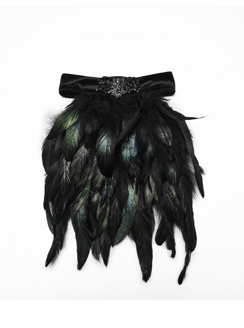 Black Feather Gorgeous Retro Velvet Ribbon Gothic Collar Pin