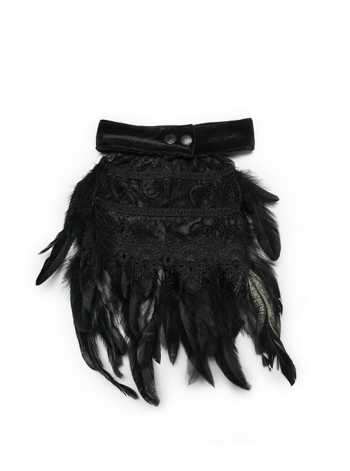 Black Feather Gorgeous Retro Velvet Ribbon Gothic Collar Pin