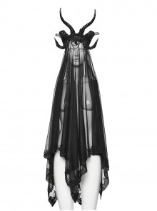 Black Master Of The Night Demon Horns Darkness Gothic Long Veil Two-Piece Set