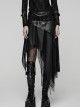 Black Shiny Rubberized Knit Irregularly Mesh Hem Wasteland Punk Style Skirt