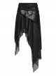 Black Shiny Rubberized Knit Irregularly Mesh Hem Wasteland Punk Style Skirt