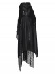 Black Shiny Rubberized Knit Irregularly Mesh Hem Wasteland Punk Style Skirt