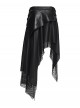Black Shiny Rubberized Knit Irregularly Mesh Hem Wasteland Punk Style Skirt