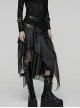 Black Shiny Rubberized Knit Irregularly Mesh Hem Wasteland Punk Style Skirt