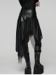 Black Shiny Rubberized Knit Irregularly Mesh Hem Wasteland Punk Style Skirt