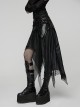 Black Shiny Rubberized Knit Irregularly Mesh Hem Wasteland Punk Style Skirt