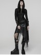 Black Shiny Rubberized Knit Irregularly Mesh Hem Wasteland Punk Style Skirt
