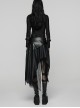 Black Shiny Rubberized Knit Irregularly Mesh Hem Wasteland Punk Style Skirt