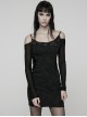 Black Stretch Knit Slim Fit Bodycon Off-Shoulder Straps Waist Sides Splicing Rivet Punk Style Dress