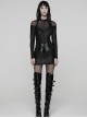 Black Fish Scale Patterned Jacquard Knit Splicing Mesh Rebellious Metal Rings Punk Style Long Sleeves Dress