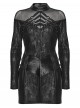 Black Fish Scale Patterned Jacquard Knit Splicing Mesh Rebellious Metal Rings Punk Style Long Sleeves Dress