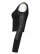 Black Stretch Knit Irregular Hollow-Out Off-Shoulder Daily Punk Style Long Sleeves Crop T-Shirt