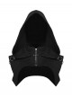 Black Stretch Denim Hooded Stand Collar Front Pleats Punk Style Wasteland Short Vest