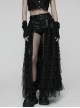 Black Shiny Pressure-Bonded Knit Detachable Fluffy Mesh Tulle Hem Sweet Punk Style Culottes