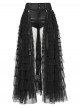 Black Shiny Pressure-Bonded Knit Detachable Fluffy Mesh Tulle Hem Sweet Punk Style Culottes