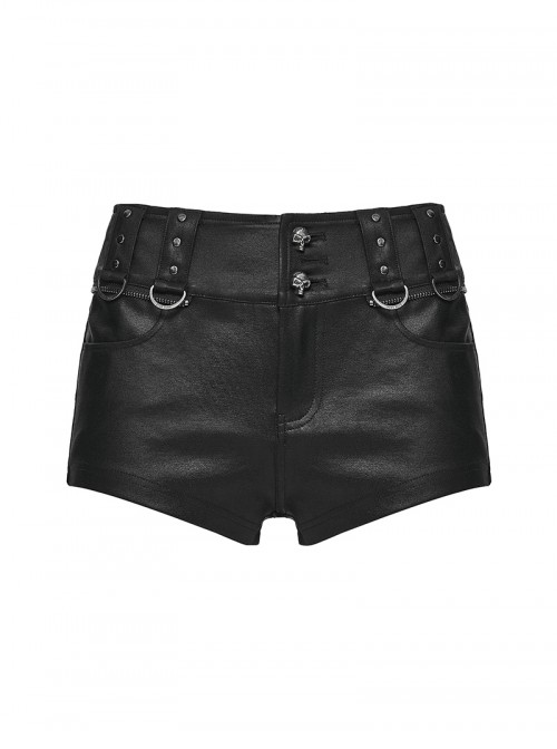 Black Shiny Pressure-Bonded Knit Detachable Fluffy Mesh Tulle Hem Sweet Punk Style Culottes