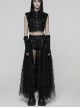 Black Shiny Pressure-Bonded Knit Detachable Fluffy Mesh Tulle Hem Sweet Punk Style Culottes