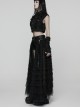 Black Shiny Pressure-Bonded Knit Detachable Fluffy Mesh Tulle Hem Sweet Punk Style Culottes