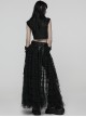 Black Shiny Pressure-Bonded Knit Detachable Fluffy Mesh Tulle Hem Sweet Punk Style Culottes