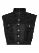 Black Ragged Mesh Splicing Woven Stand Collar Cool Loose Short Silhouette Punk Style Vest