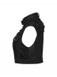 Black Ragged Mesh Splicing Woven Stand Collar Cool Loose Short Silhouette Punk Style Vest