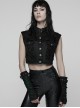 Black Ragged Mesh Splicing Woven Stand Collar Cool Loose Short Silhouette Punk Style Vest