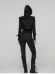 Black Ragged Mesh Splicing Woven Stand Collar Cool Loose Short Silhouette Punk Style Vest