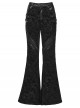 Black Luxury Rose Jacquard Velvet Splicing Textured Faux Leather Sides Webbing Court Gothic Style Flared Pants