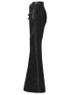 Black Luxury Rose Jacquard Velvet Splicing Textured Faux Leather Sides Webbing Court Gothic Style Flared Pants