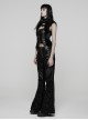 Black Luxury Rose Jacquard Velvet Splicing Textured Faux Leather Sides Webbing Court Gothic Style Flared Pants