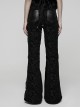 Black Luxury Rose Jacquard Velvet Splicing Textured Faux Leather Sides Webbing Court Gothic Style Flared Pants