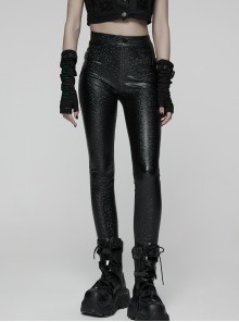 Black Printing Stretch Rubberized Knitted Simple Versatile Gothic Style Leggings