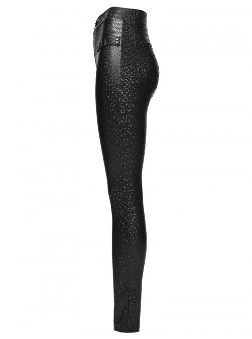 Black Printing Stretch Rubberized Knitted Simple Versatile Gothic Style Leggings