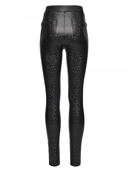 Black Printing Stretch Rubberized Knitted Simple Versatile Gothic Style Leggings