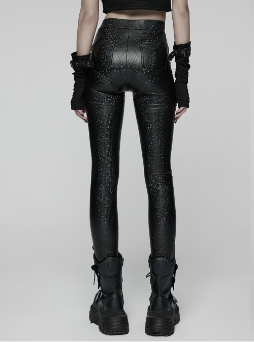 Black Printing Stretch Rubberized Knitted Simple Versatile Gothic Style Leggings