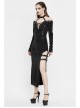 Deep V-Neck Lace-Up Choker Long Sleeve Halter Side Slit Long Black Punk Dress