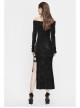 Deep V-Neck Lace-Up Choker Long Sleeve Halter Side Slit Long Black Punk Dress