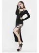 Deep V-Neck Lace-Up Choker Long Sleeve Halter Side Slit Long Black Punk Dress